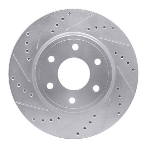 Nissan Frontier Brake Rotor (1) - Front Left - R1 Concepts - Drilled & Slotted - Silver - `05-`21